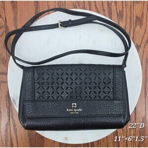 Kate Spade Perri Lane Greer Black Leather Lattice Laser Cutout Crossbody